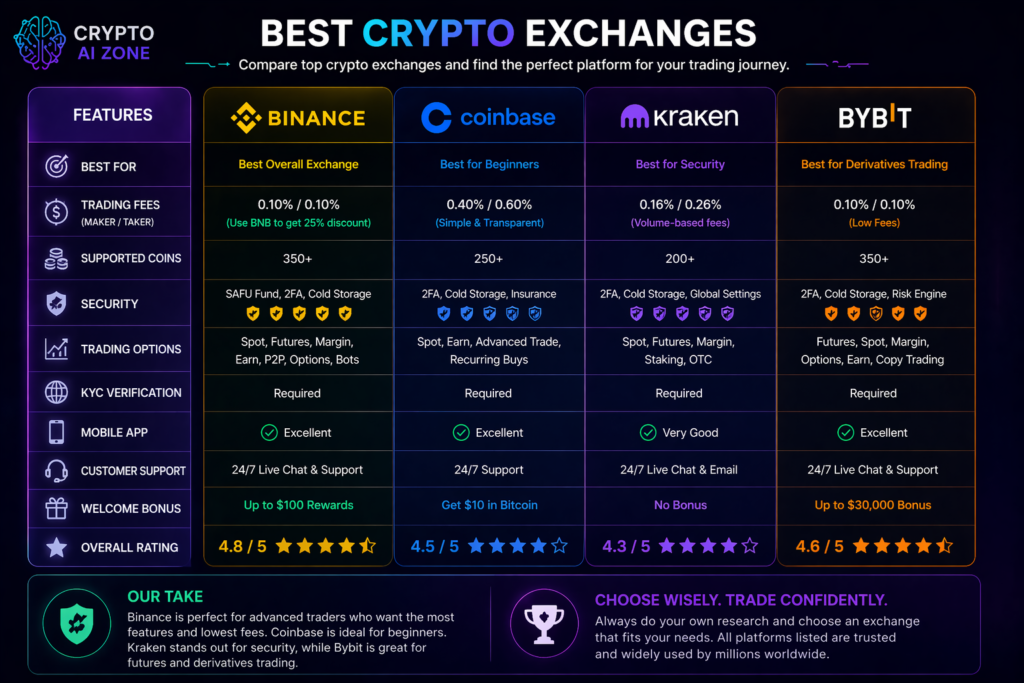 Best crypto exchanges comparison image